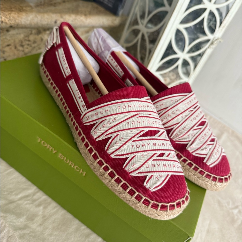 New TORY BURCH RIBBON ESPADRILLE OLONA IT - CANVAS  TORY RED/NEW CREAM - Picture 6 of 6